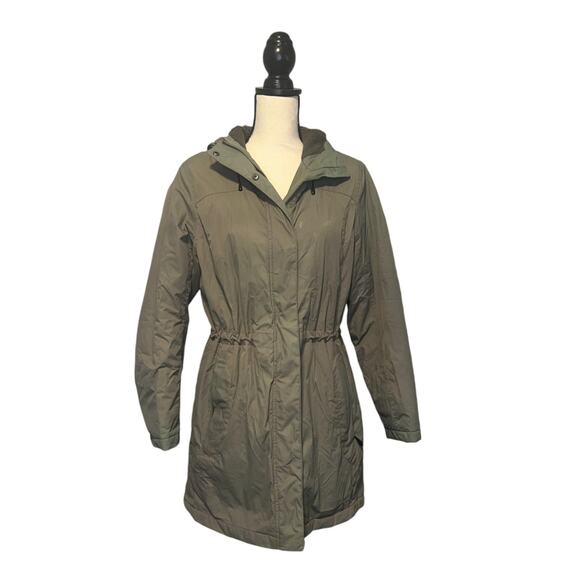 L.L. Bean 271140 Parka Womens Sz Medium Petite Green Hooded Jacket Full Zip Snap - Picture 2 of 9